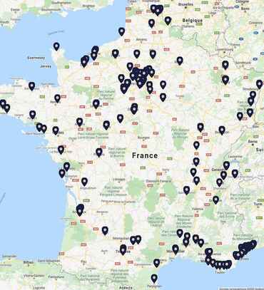 carte de la France avec marqueurs